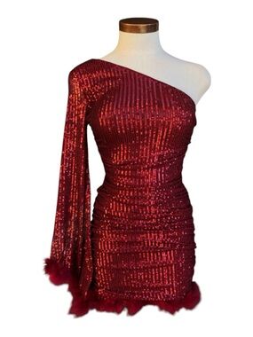 Privy Sequin One Shoulder Dress Burgundy Size Large